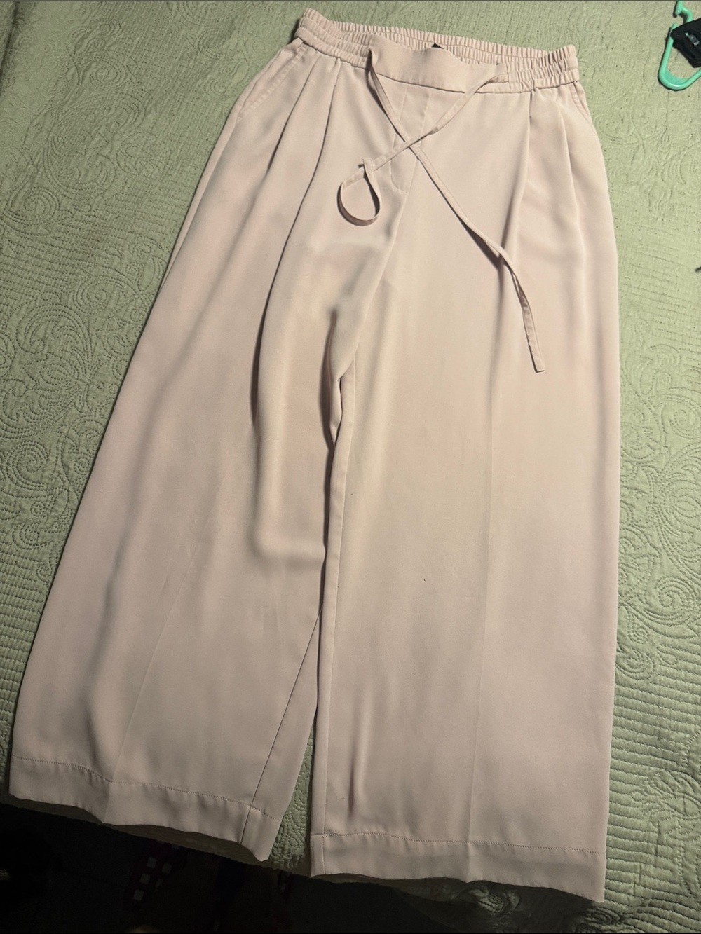 Nicole Miller Pale Blush Wide-Leg Tie-Waist Trousers